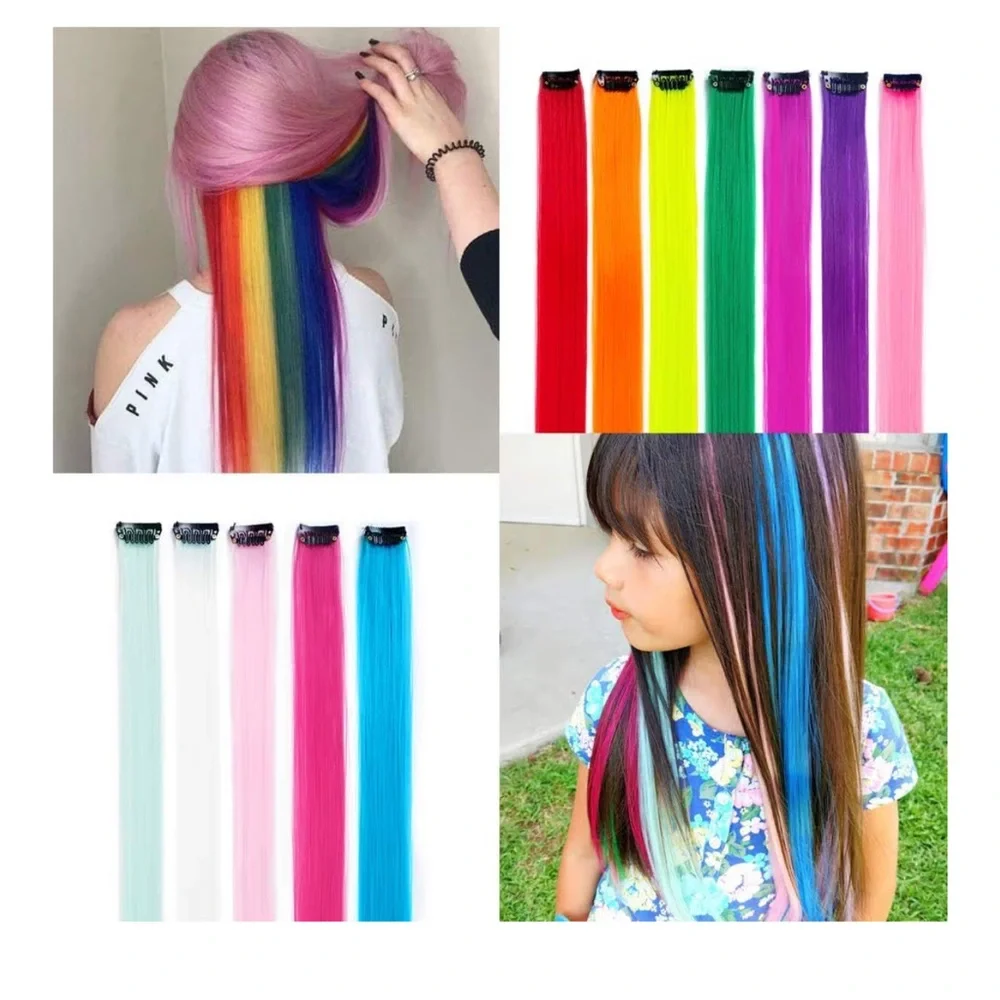 32 Pieces Colored Hair Extensions 22 Inch Straight Clip in 16 colors nwt